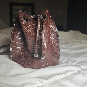 Burgundy croc, bucket bag